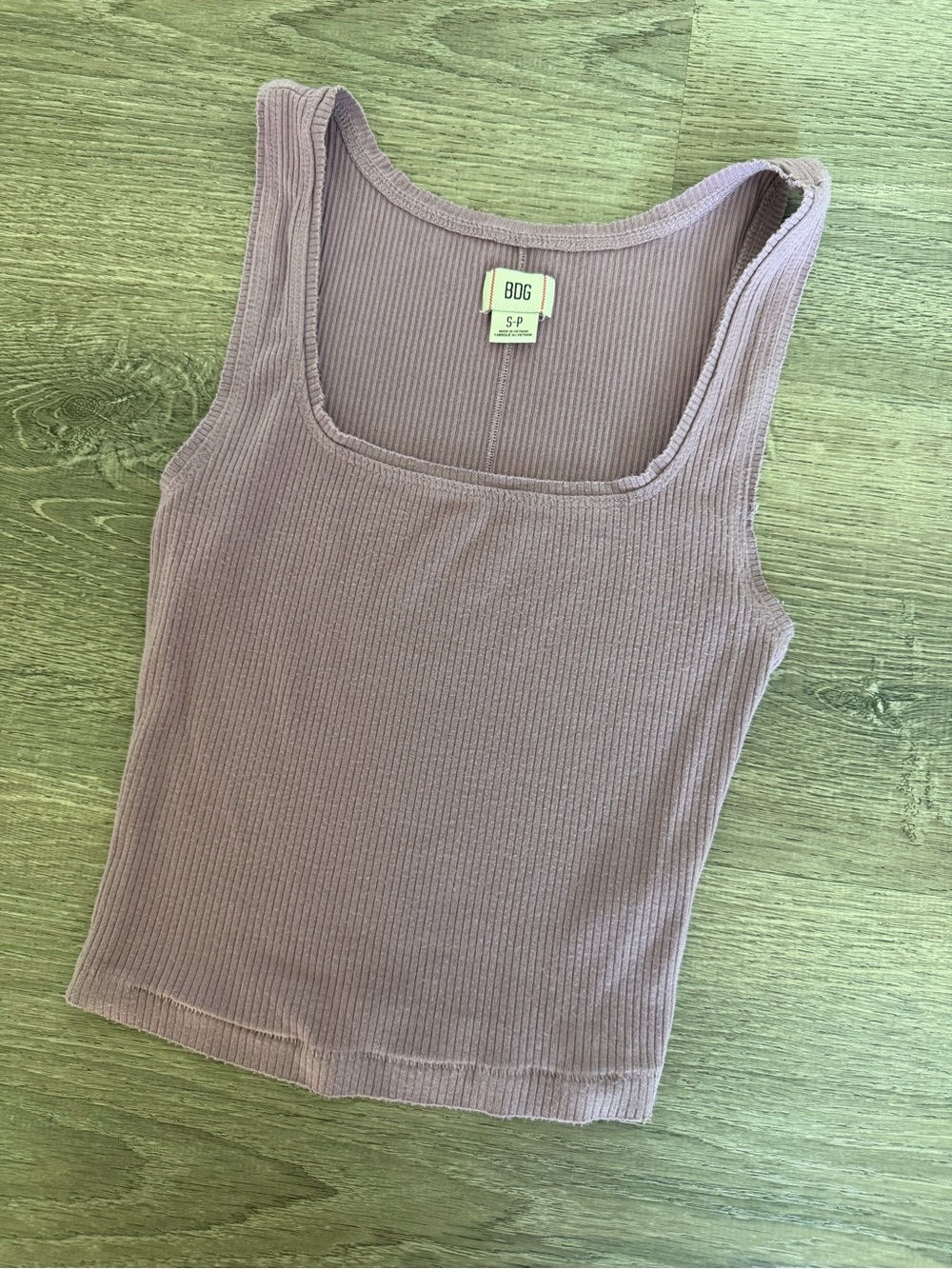 BDG Ribbed Square-Neck Tank Top - Mauve